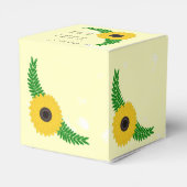 Geel gekleurde zonnebloem ontwerp bruiloft bedankdoosjes (Achterkant)