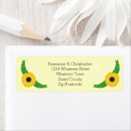 Geel gekleurde zonnebloem ontwerp bruiloft etiket