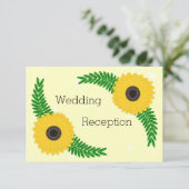 Geel gekleurde zonnebloem ontwerp bruiloft informatiekaartje (Staand voorkant)
