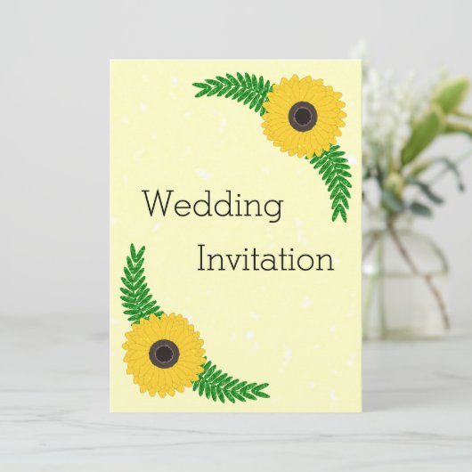 Geel gekleurde zonnebloem ontwerp bruiloft kaart (Staand voorkant)