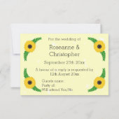 Geel gekleurde zonnebloem ontwerp bruiloft RSVP kaartje (Achterkant)