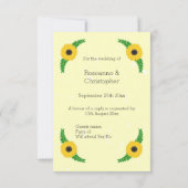 Geel gekleurde zonnebloem ontwerp bruiloft RSVP kaartje (Achterkant)