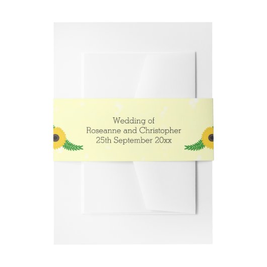 Geel gekleurde zonnebloem ontwerp bruiloft uitnodigingen wikkel (Voorkant Voorbeeld)