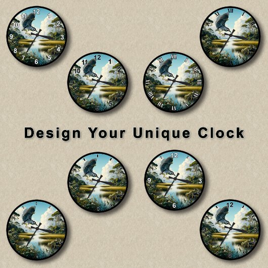 geel gekroonde reiger in 8 stijlen ronde klok