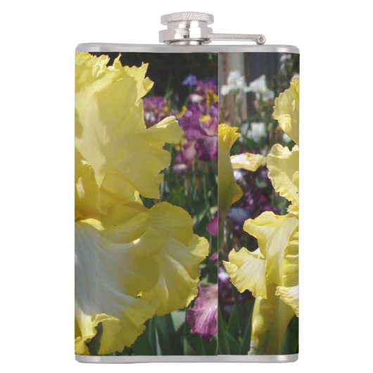 Geel gekruid Iris Irises Flowers floral Heupfles (Achterkant)