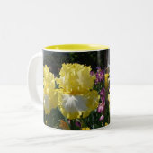 Geel gekruid Iris Irises Flowers floral Tweekleurige Koffiemok (Voorkant links)