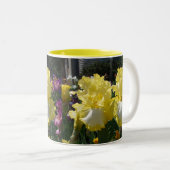 Geel gekruid Iris Irises Flowers floral Tweekleurige Koffiemok (Voorkant rechts)