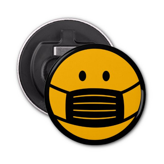 Geel gelaatsmasker glimlachen pictogram emoji symb button flesopener (Voorkant)