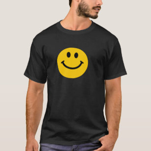 Geel gelukkig gezicht zwart t-shirt
