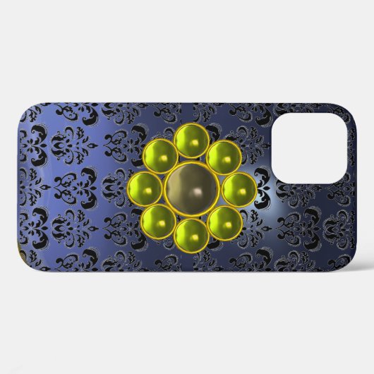 GEEL GEMSTONE MON Blue Black Damask Case-Mate iPhone Case (Achterkant (horizontaal))