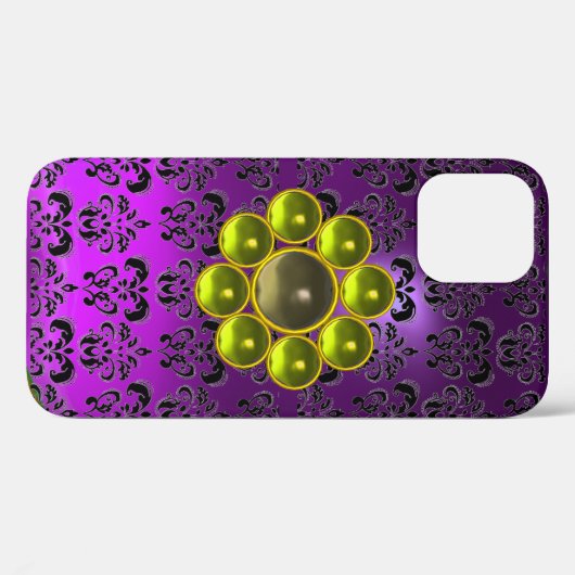 GEEL GEMSTONE MON Paars Black Damask Case-Mate iPhone Case (Achterkant (horizontaal))