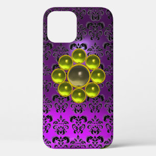 GEEL GEMSTONE MON Paars Black Damask Case-Mate iPhone Case