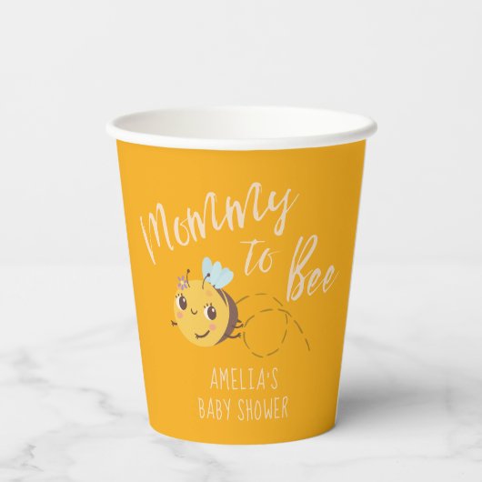 Geel genderneutraal mama naar bij baby shower papieren bekers (Achterkant)