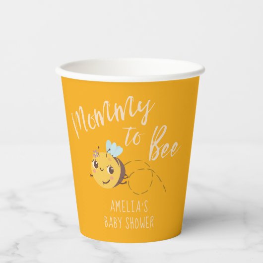 Geel genderneutraal mama naar bij baby shower papieren bekers (Voorkant)