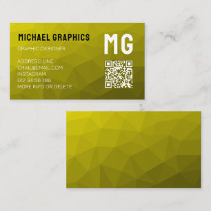 Geel geometrisch meshpatroon QR-code monogram Visitekaartje