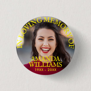 Geel gepersonaliseerd fotomonument ronde button 3,2 cm