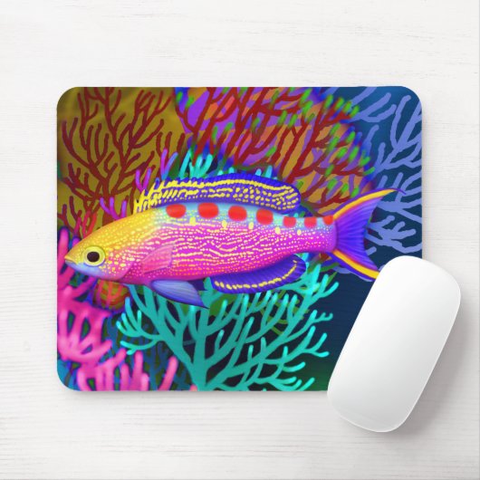Geel gepotte Anthias Reef Fish Mousepad Muismat (Met muis)
