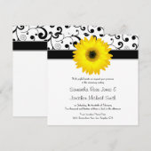 Geel Gerbera Daisy Black Scroll Design Wedding Kaart (Voorkant / Achterkant)
