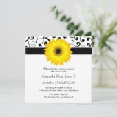 Geel Gerbera Daisy Black Scroll Design Wedding Kaart (Staand voorkant)