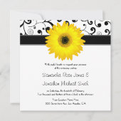 Geel Gerbera Daisy Black Scroll Design Wedding Kaart (Voorkant)