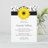 Geel Gerbera Daisy Black Scroll Vrijgezellenfeest Kaart (Staand voorkant)