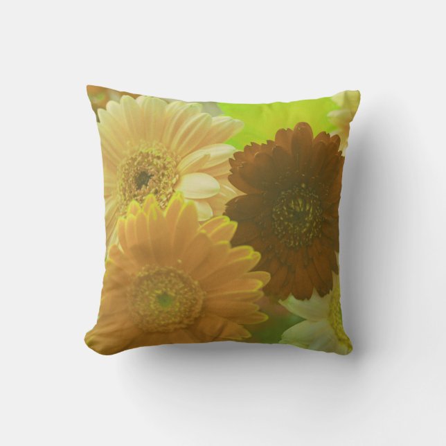 Geel Gerbera Daisy Colorful Flower Sierkussen (Voorkant)