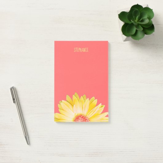 Geel Gerbera Daisy op koraal Post-it® Notes (Kantoor)