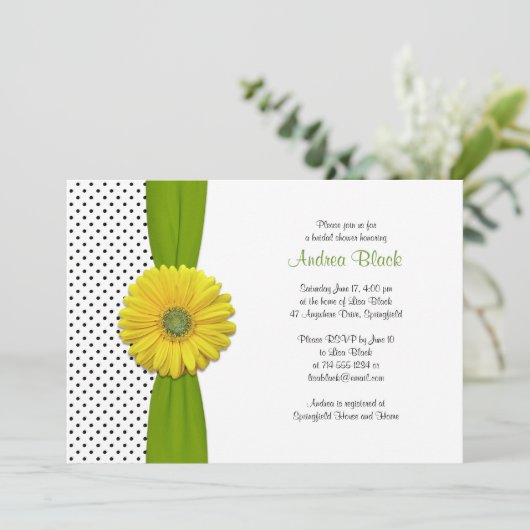 Geel Gerbera Daisy Polka Dot Vrijgezellenfeest Kaart (Staand voorkant)