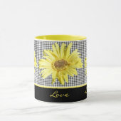 Geel Gerbera en Black Live, Love, Laugh Mok (Midden)