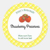 Geel geruit bewerkbare aardbei-recept ronde sticker (Voorkant)