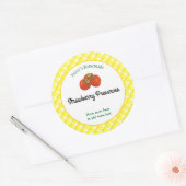 Geel geruit bewerkbare aardbei-recept ronde sticker (Envelop)