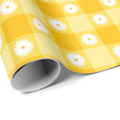 Geel geruit bloemmotief cadeaupapier (Rol Hoek)