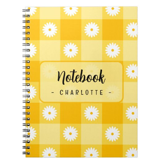 Geel geruit bloemmotief notitieboek (Voorkant)