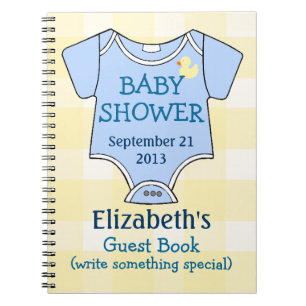 Geel geruit en blauwe baby shower gast boek notitieboek