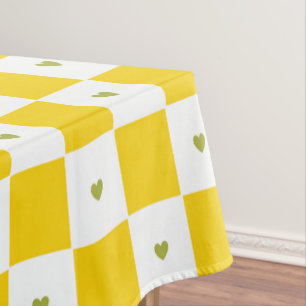 Geel Geruit met Green Heart Tafelkleed