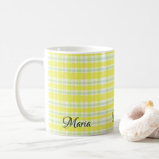 Geel geruit mokje koffiemok (Met donut)