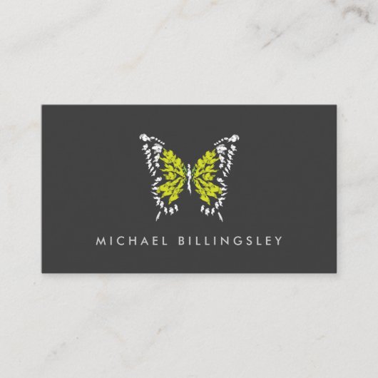 Geel geschilderde vlinder Logo op donkergrijs Visitekaartje (Voorkant)