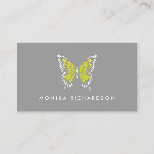 Geel geschilderde vlinder Logo op grijs Visitekaartje (Voorkant)