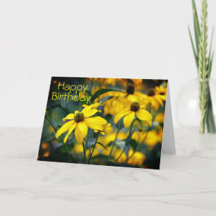 Geel gesneden Leaf Coneflower Happy Birthday Kaart
