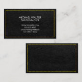 Geel gestikte zwarte lederen achtergrond visitekaartje (Voorkant / Achterkant)