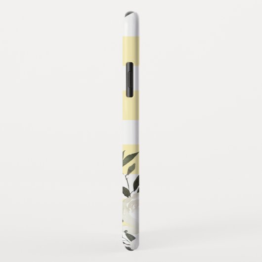 Geel gestreept bloemenmonogram met witte rozen Case-Mate iPhone case (Achterkant/rechts)