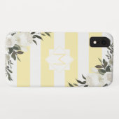 Geel gestreept bloemenmonogram met witte rozen Case-Mate iPhone case (Achterkant (horizontaal))