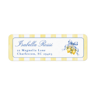 Geel gestreept citroen baby shower retouradres etiket