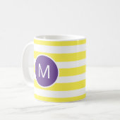 Geel gestreept Paars monogram (aangepaste kleuren) Koffiemok (Voorkant links)