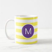 Geel gestreept Paars monogram (aangepaste kleuren) Koffiemok (Links)