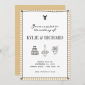 Geel gestreepte rand Opslaan van de datum uitnodig Kaart (Voorkant / Achterkant)