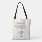 Geel Gestreepte Retro Meisjesweekend Tote Bag (Achterkant)