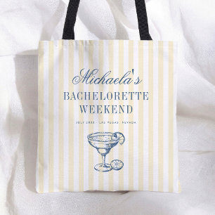 Geel Gestreepte Retro Meisjesweekend Tote Bag