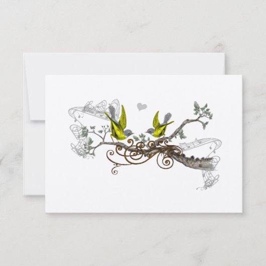 Geel Gevleugeld Grijs Tortelduifjes Bruiloft RSVP (Voorkant)