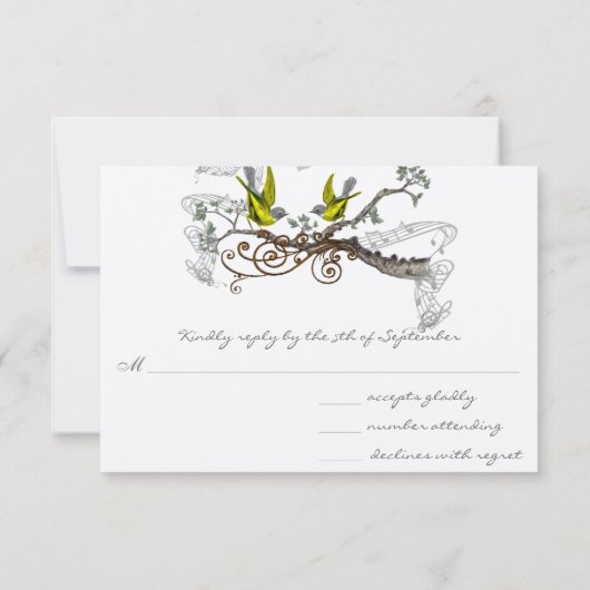 Geel Gevleugeld Grijs Tortelduifjes Bruiloft RSVP (Achterkant)